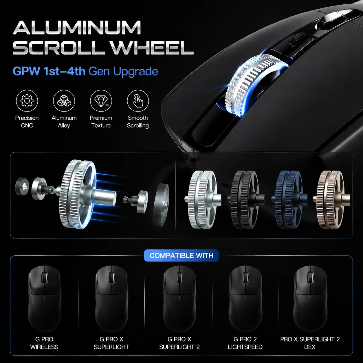 Aluminum Alloy Mouse Scroll Wheel Pulley Rollers Replacement for Logitech G PRO X SUPERLIGHT/G PRO 2 LIGHTSPEED
