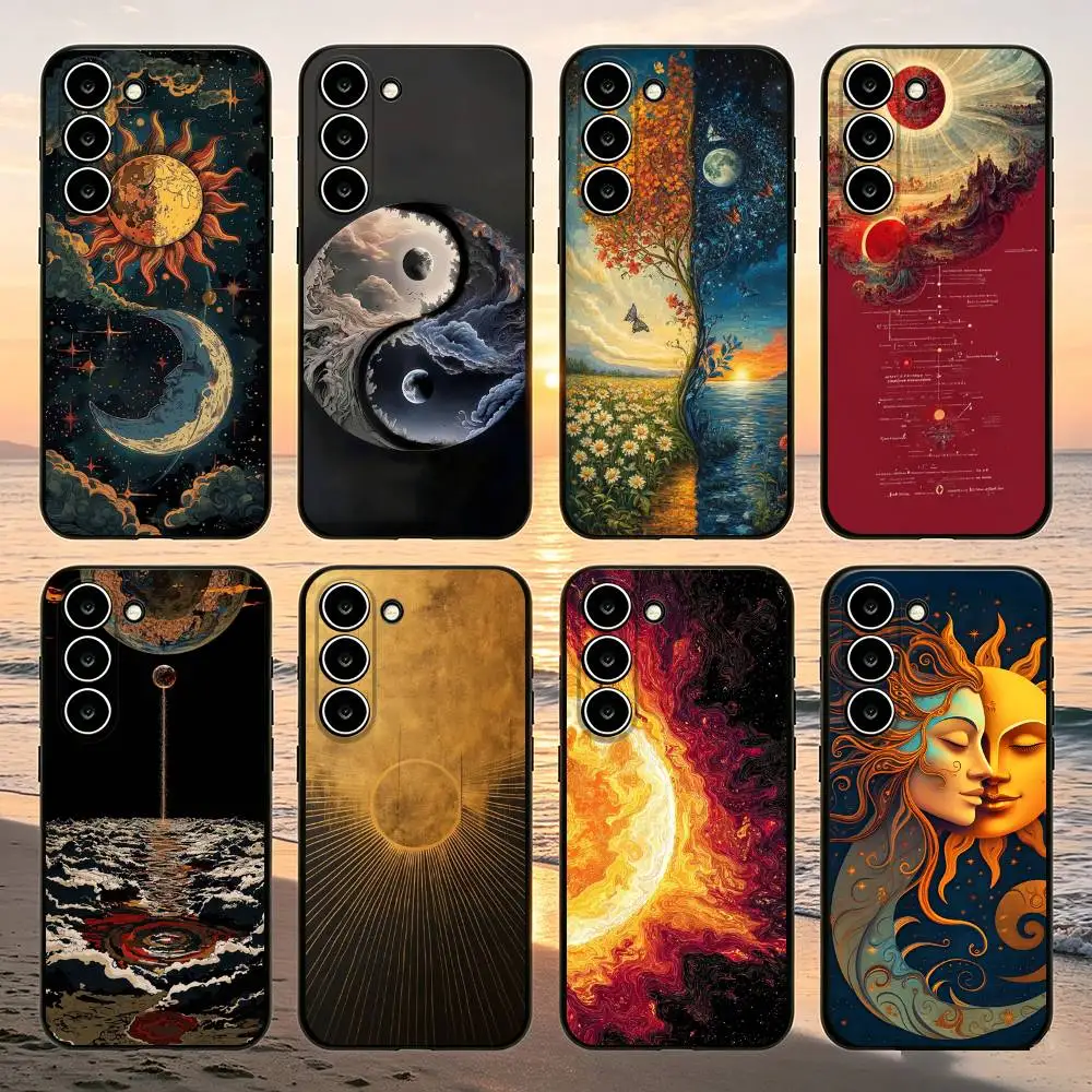 Sun And Moon Phone Case For Samsung Galaxy A52 A42 A32 A22 A12 A02S A72 A73 A51 A41 A31 A21S A71 A30S Black Cover