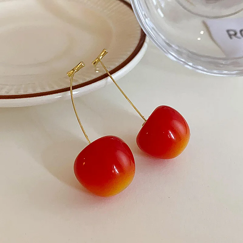 New Super Sweet Red Cherry Drop Earrings for Women Metal Acrylic Big Small Cherry Dangle Earrings Party Jewelry Girl Gift