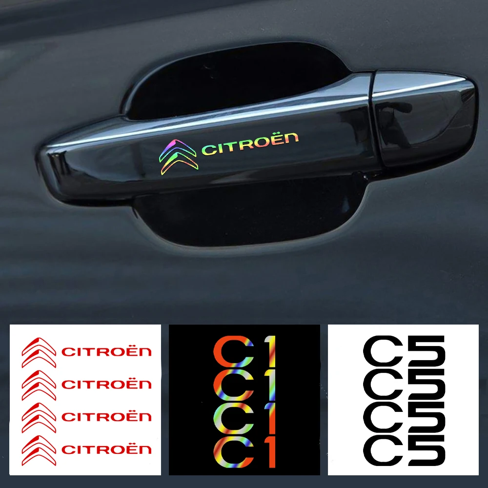 4pcs Car Reflective Vinyl Sticker Door Handle Mirror Wiper Decoration Sticker For Citroen C1 C3 C4L C5 C6 VTS C-ELYSEE C4 DS DS7