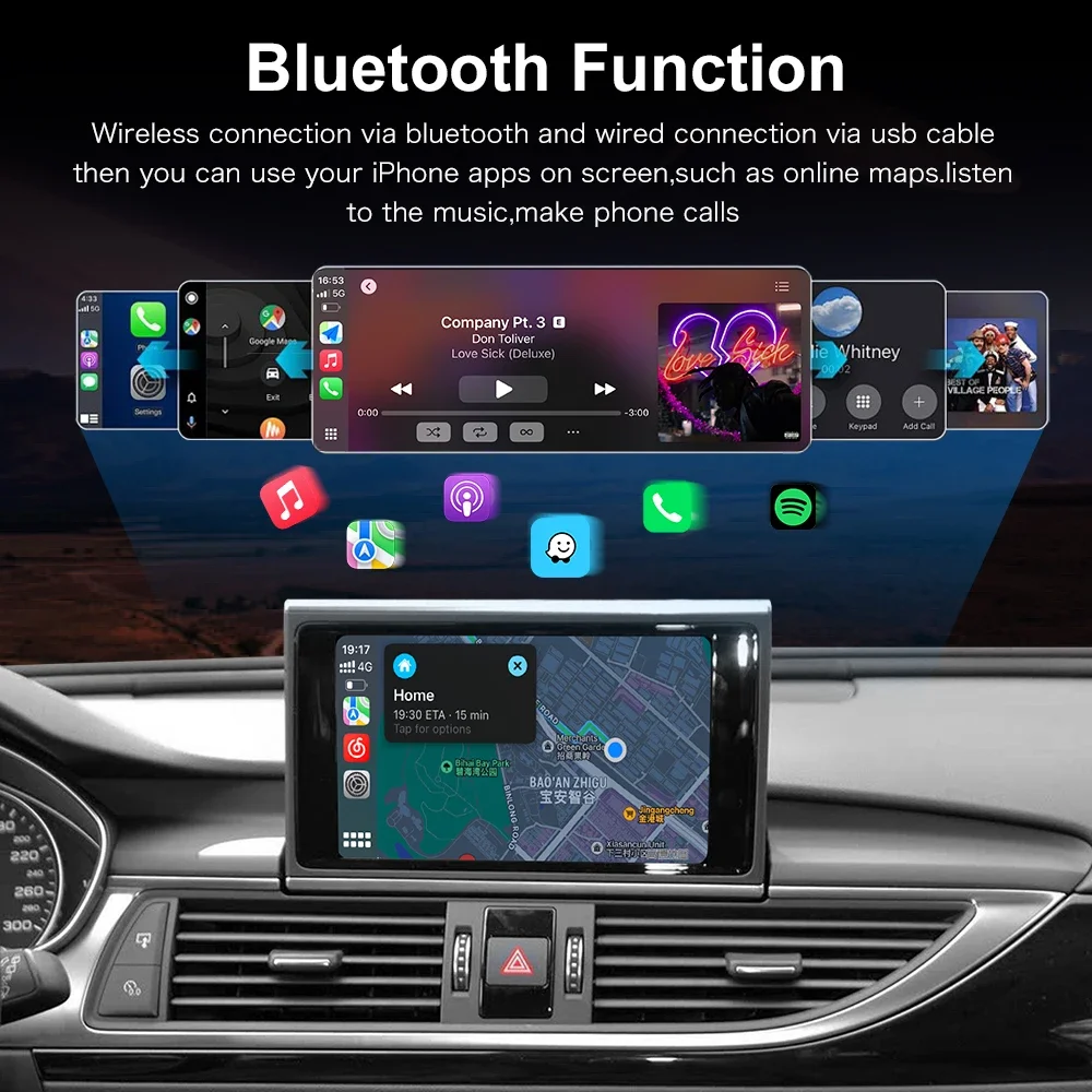 CarPlay wireless e Android Auto per Audi A6 e A7 (2010-2015) con modulo Box MMI 3G / RMC supporta telecamera retrovisore AirPlayl