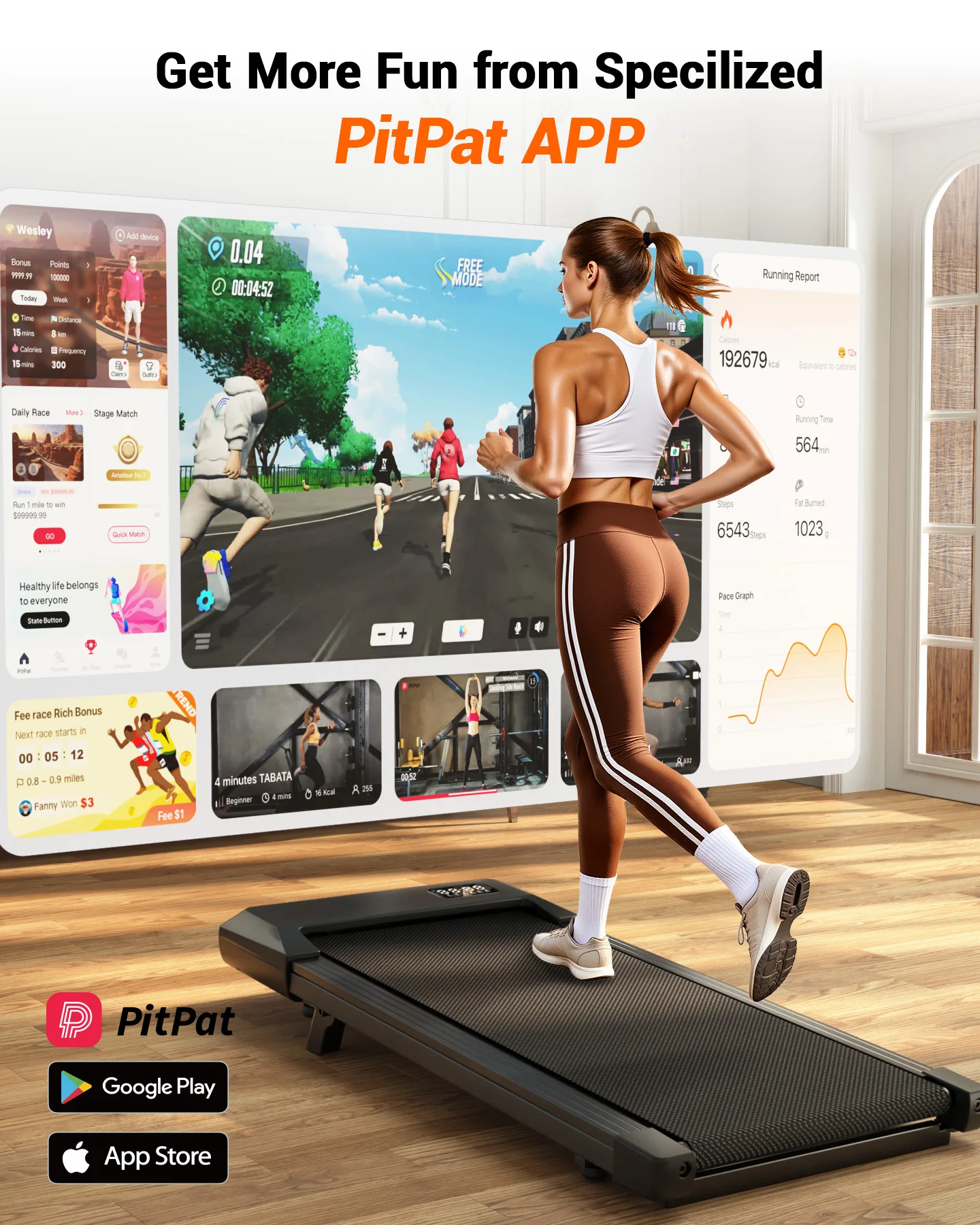 Faltbares Laufband mit 6% Steigung für unter den Schreibtisch, 2,5 PS, leises Gehpad, tragbar, Fernbedienung, LED-Display, 300 LBS Tragkraft, Trainings-Gehpad – Detail 1