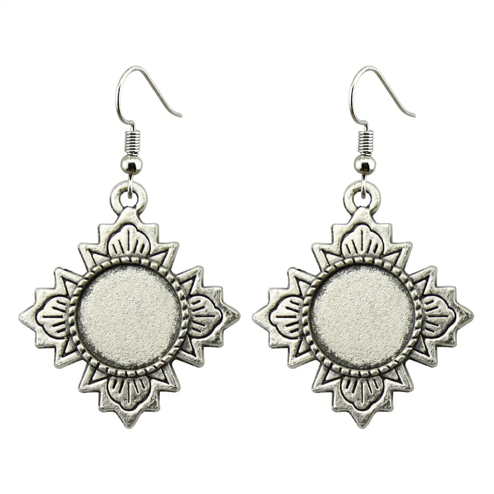 Fit 12mm Glass Cabochon Antique Silver Color Zinc Alloy Drop Earrings Hooks Earring Base Setting Earring Findings