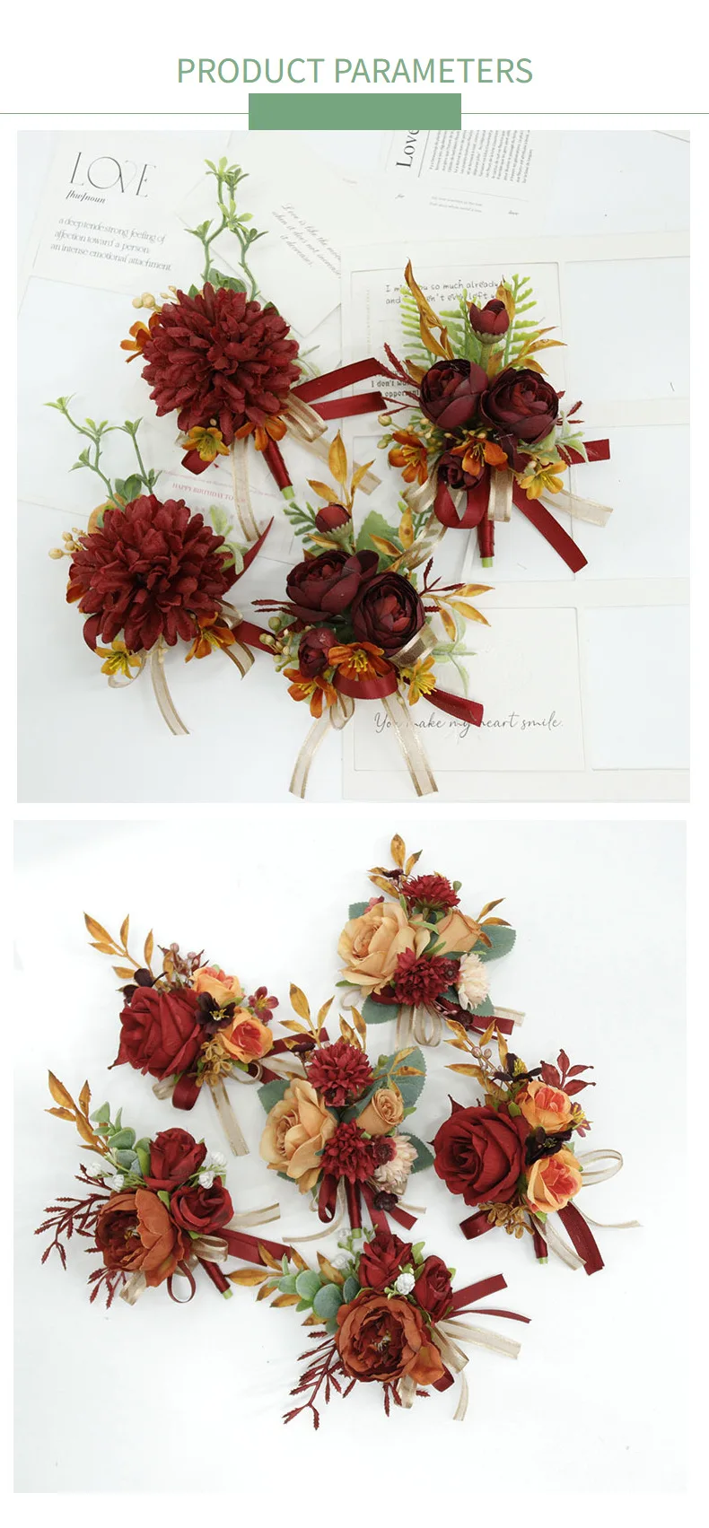 Karamell Wein rot künstliche Blume Business Feier Gast Bouton niere Blumen Handgelenk Corsage Hochzeit Accessoires – Detail 8