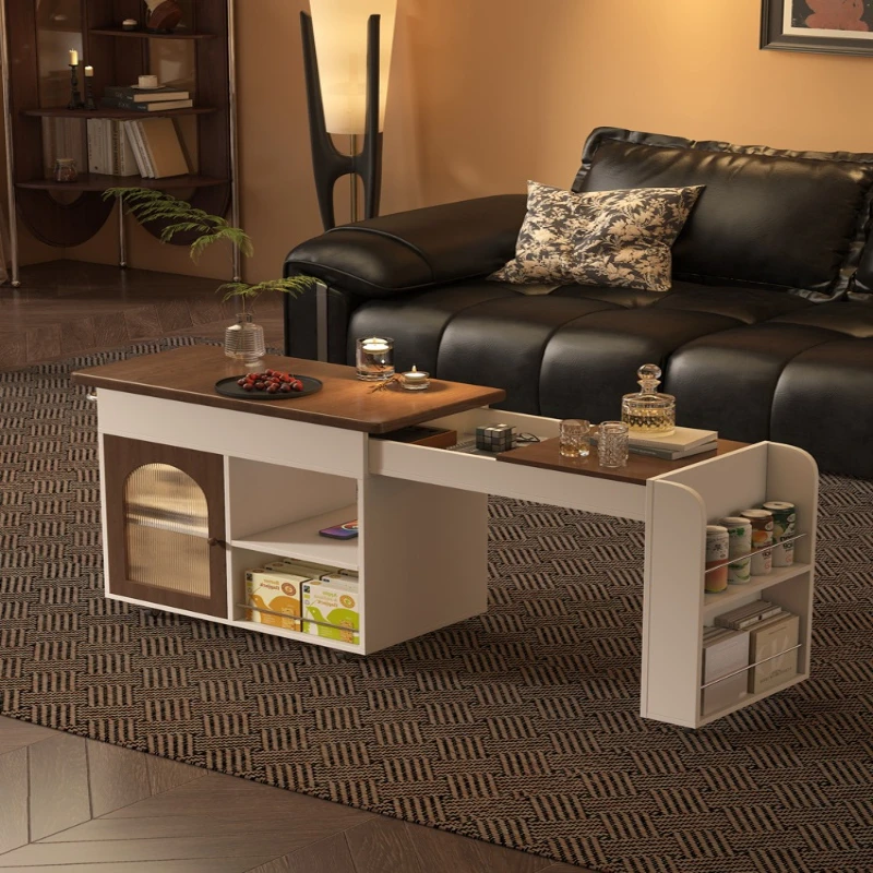 

Retro style solid wood telescopic folding coffee table movable living room home