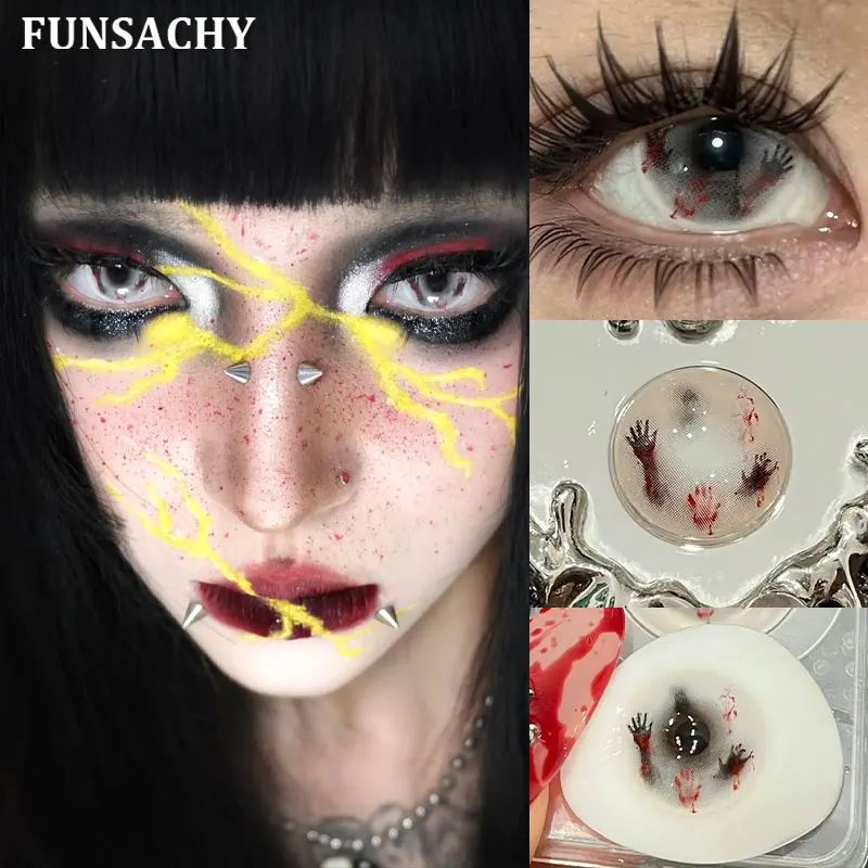 FUNSACHY 1 Paar PRISON Cosplay-Kontaktlinsen für Augen, Anime Crazy Cosplay-Kontaktlinsen für Halloween, 6 Monate Kosmetiklinsen