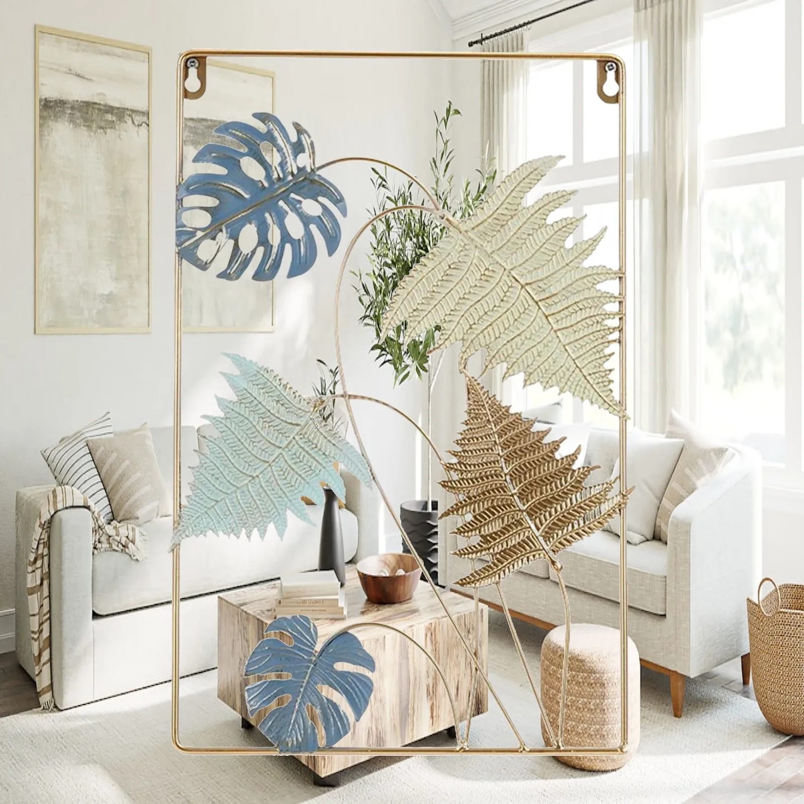 Iron Wall Hanging Nordic Art Decor with Frame Modern 3D Sculpture for Living Room Bedroom Hotel Home Decorative Ornament