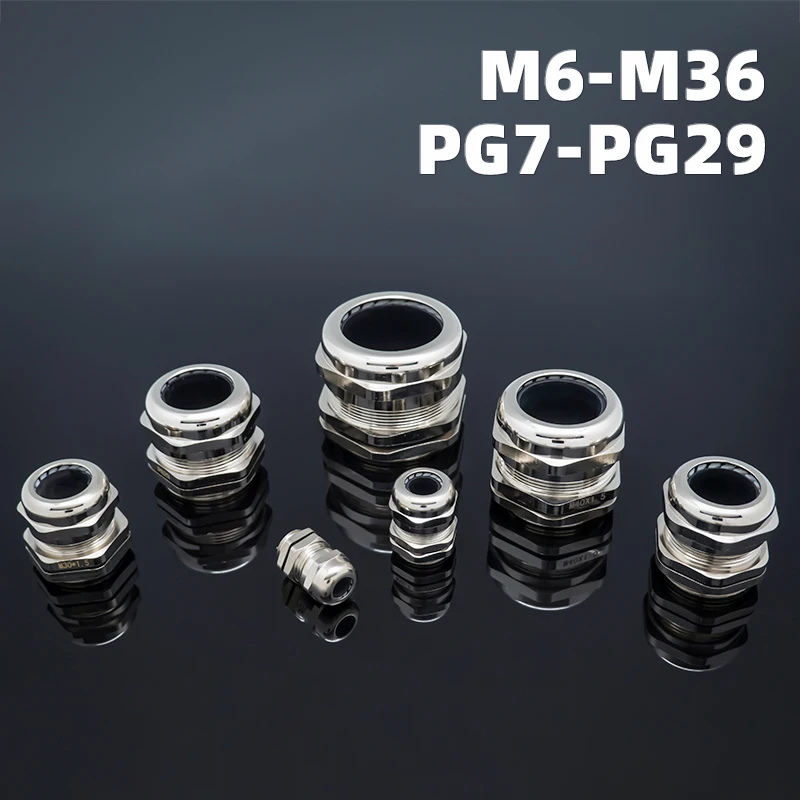 

M6-M36 PG7-29 Waterproof 304 Stainless Steel Cable Gland Nickel Plated Brass Fixing Seal Joint Metric Thread Stuffing Connector