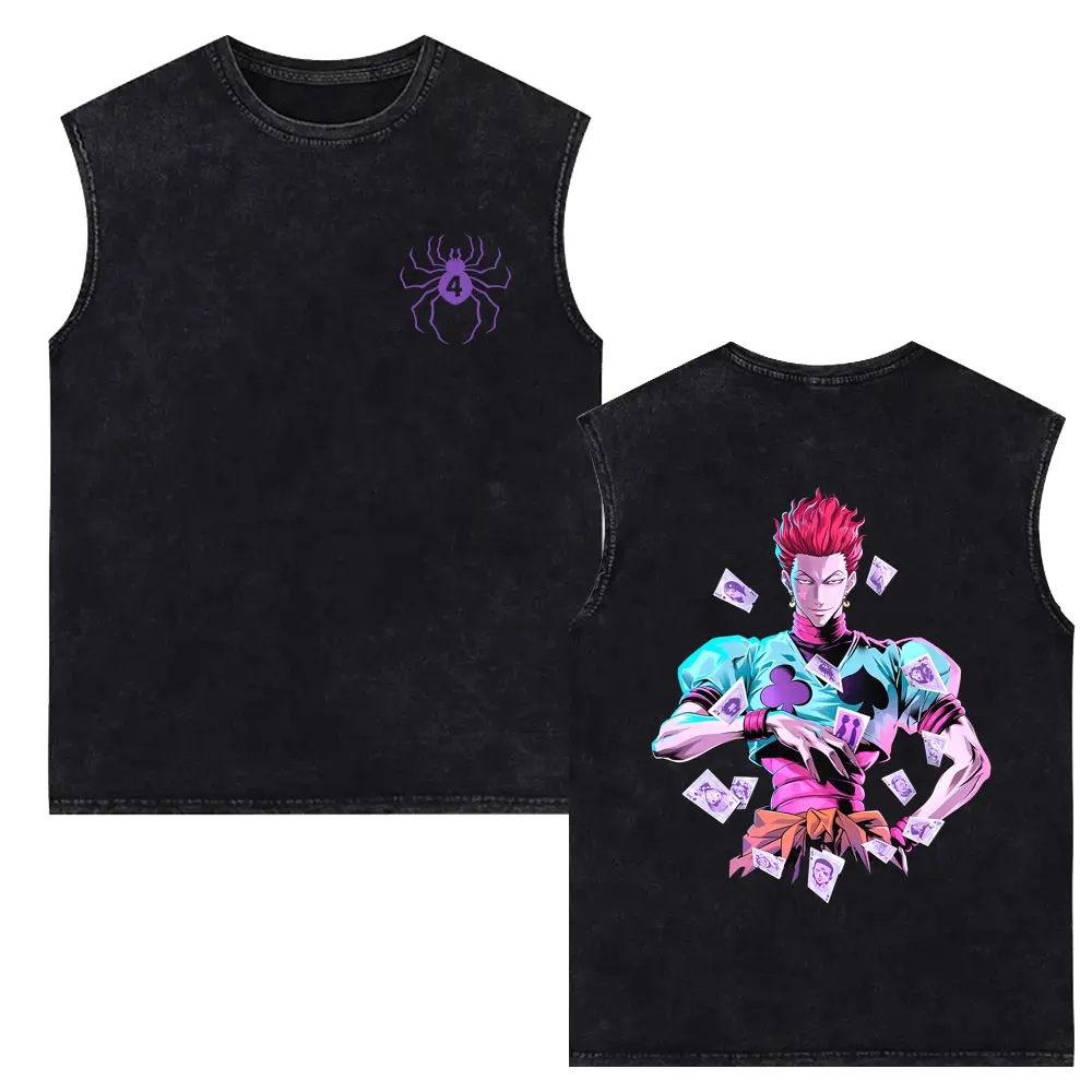 Anime Hunter X Hunter Vintage Washed Tank Tops Manga Hisoka Chrollo Lucilfer Sleeveless Vest T Shirt Men Casual Oversized Tshirt
