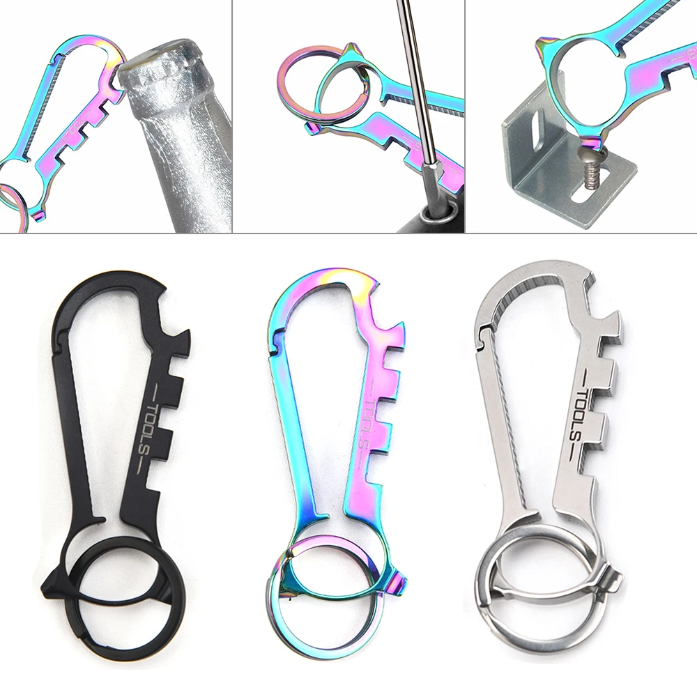 Multifunctional EDC Carabiner Key Holder, Stainless Mini Key Holder, Outdoor Tool, Sophisticated, 7 in 1