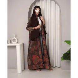KAF Pleated Women Large Size Trench Coat 2025 Spring Autumn New Vintage Printed Design Long Cardigan Jacket Females Luxury Abaya