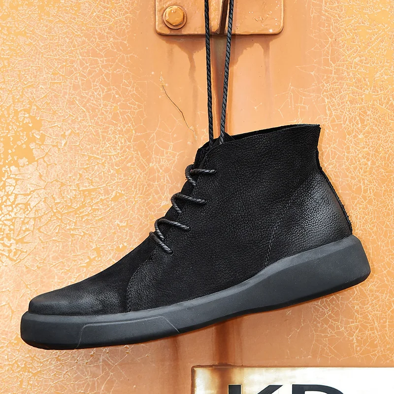 High Quality Hand-sewn High Top Warm Ankle Boots 2024 Autumn New Men Casual Shoes Fashion Outdoor Non-slip Large Size Mans Shoes