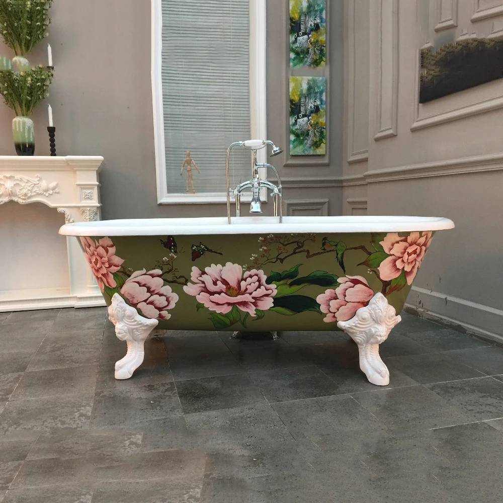 

72" Freestanding Luxury Bathtub Cast Iron Double Ended Enamel Colorful Painting Exterior Tub SW1001A