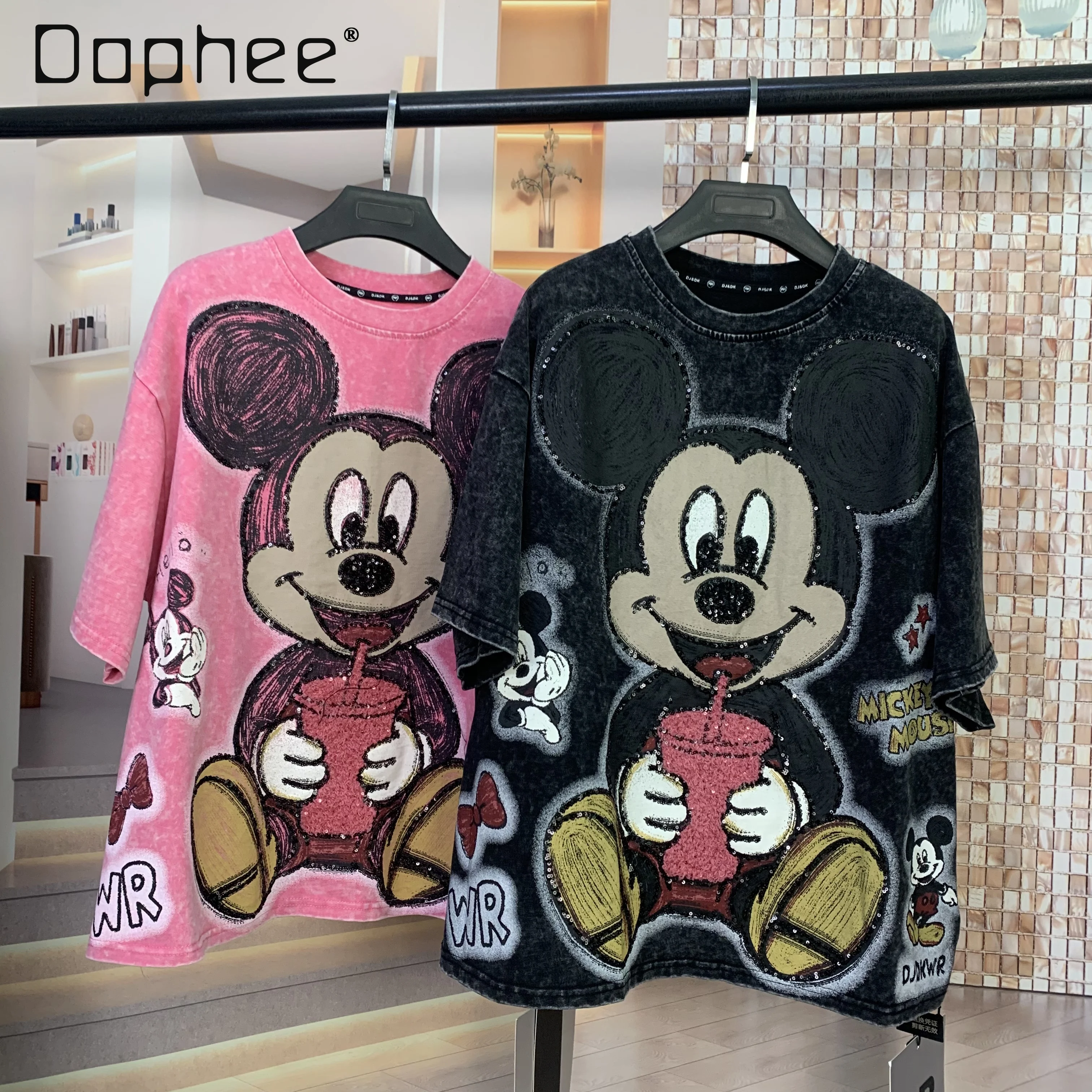 

Trendy Brand New Fashion Heavy Craft Flocking Coke Cartoon Print Sequin Age-Reducing Loose Short-Sleeve T-Shirt Top