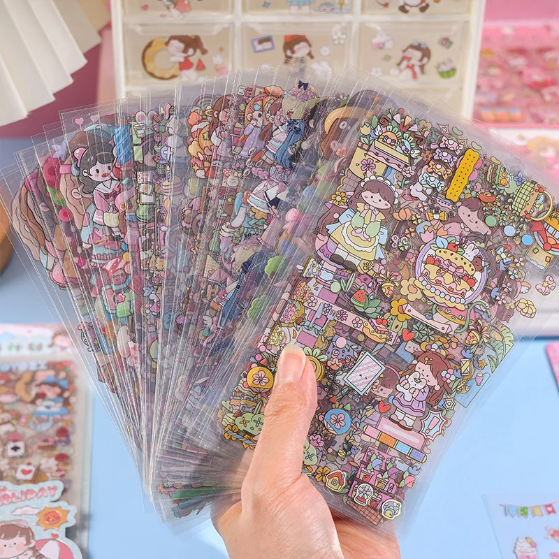 6pcs/pack PET waterproof material Scrapbooking Stickers DIY pattern Decorative Stationery Stickers Creative ledger sticker set