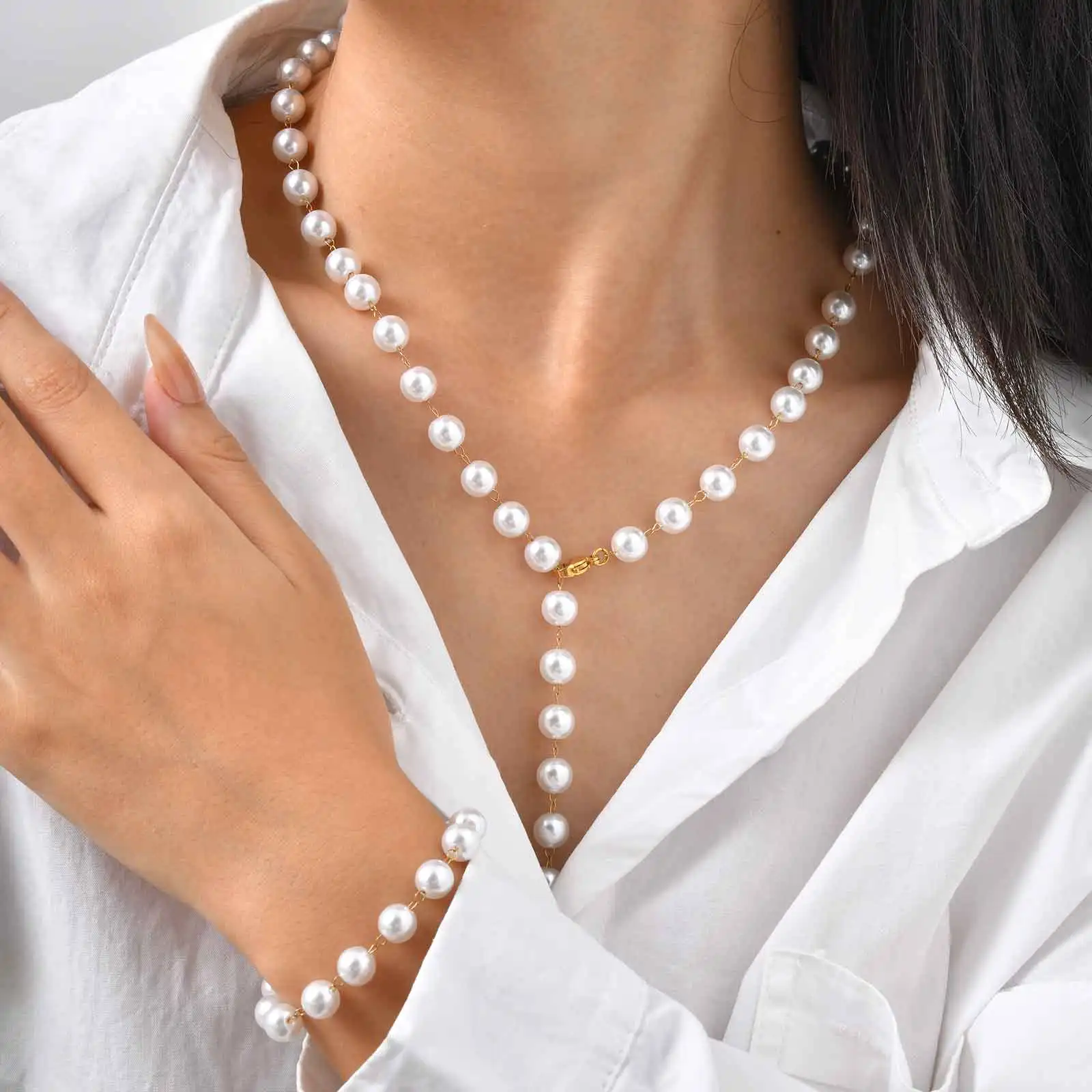 سوار اللؤلؤ التقليد الأنيق للنساء، أساور سلسلة مطرزة مقاومة للماء من الفولاذ المقاوم للصدأ، هدية مجوهرات عصرية جديدة يوميًا #5