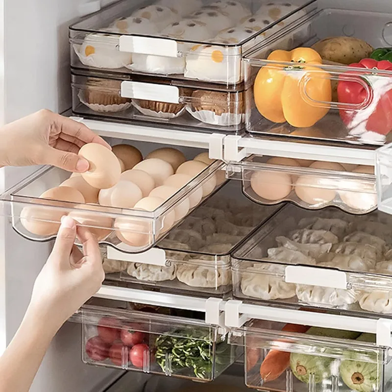 

Refrigerator Organizer Bins -Large Capacity Egg Holder Tray for Refrigerator,Clear Plastic Container Drawer for Egg, Storage Box