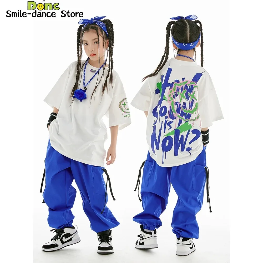 

Свободная рубашка, синие брюки, одежда для джазовых танцев для мальчиков, костюм в стиле хип-хоп для мальчиков и девочек, наряд для уличных танцев, костюм с короткими рукавами