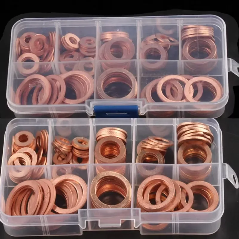 120 pçs arruelas de cobre sólido anel plano conjunto junta vedação para cárter plug para barco esmagamento arruela ferramentas ferragem juntas encanamento M6-M20