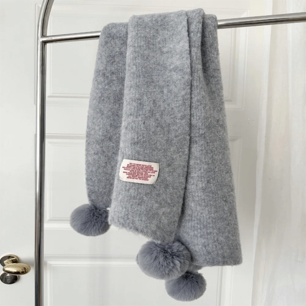 

Новый однотонный зимний шерстяной шарф, теплый утолщенный вязаный шарф, мягкая шерстяная шаровая шаль, женская накидка