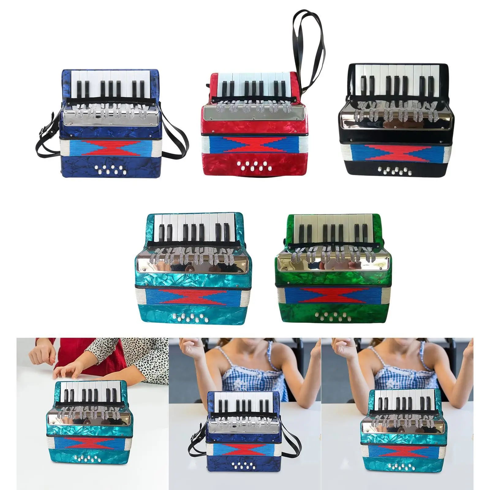 

17 Keys 8 Bass Piano Accordion Educational Rhythm Training Wooden with Straps