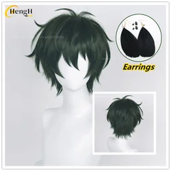 In Stock Synthetic Anime Kagehira Mika Cosplay Wig Unisex Short 30cm Dark Green Wig Heat Resistant Hair Halloween Wigs + Wig Cap