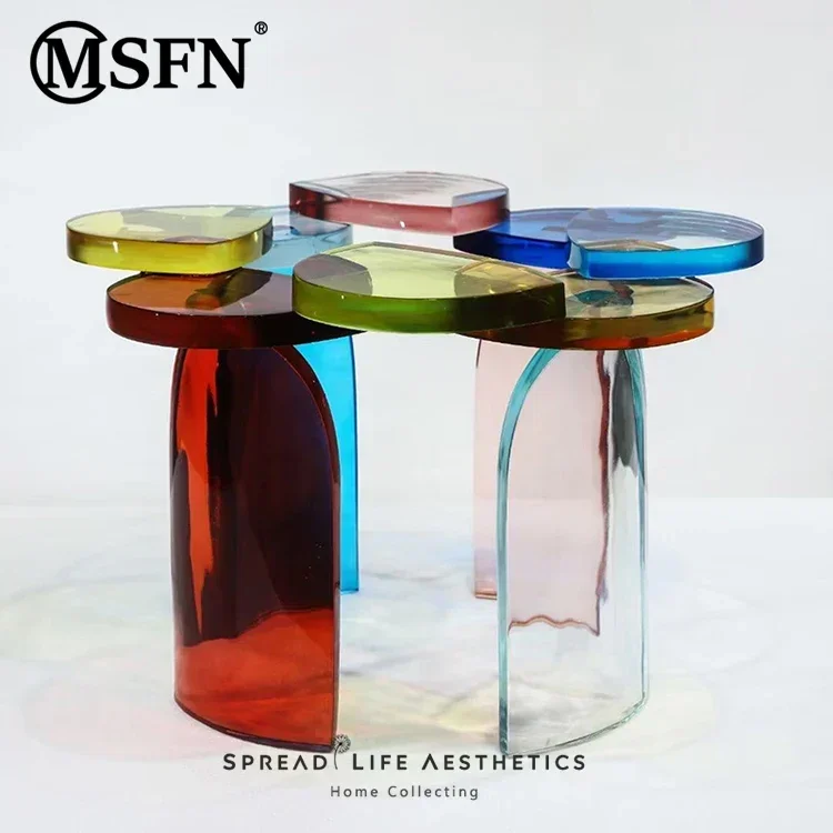 Light Luxury Design Colored Mosaic round Side Living Room Coffee Villa