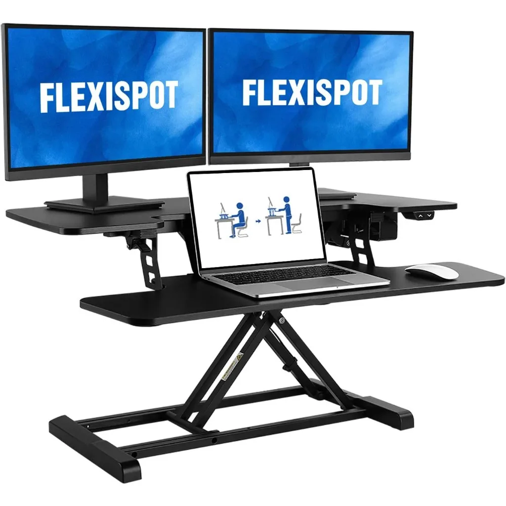 Convertidor de escritorio eléctrico de pie, elevador de escritorio motorizado de 36 "de ancho para Monitor y portátil, escritorio negro de altura ajustable