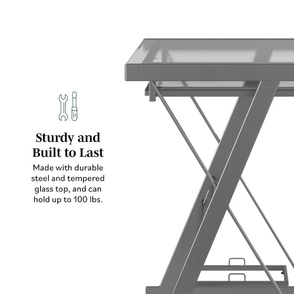 مكتب زجاجي حديث للكمبيوتر ، فضي ، 31 في