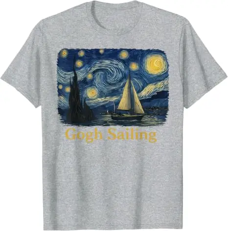 Gogh Segeln Matrose Segelboot Van Gogh Bootsfahrt Sternennacht T-Shirt Y2k Bootsfahrt Urlaub T-Shirt Humor Kunst Outdoor Ästhetisches Oberteil – Detail 4