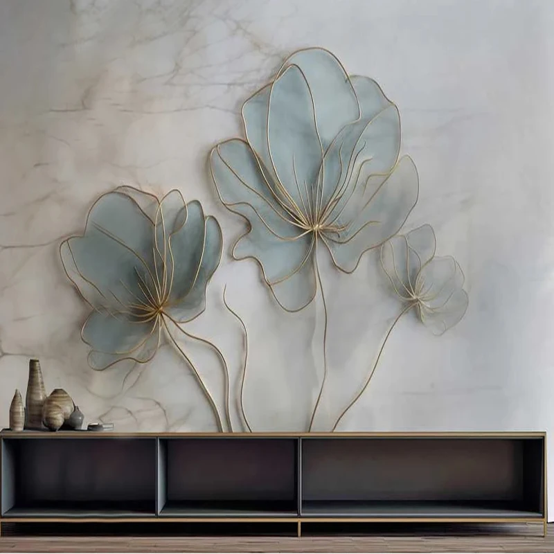 

Custom Mural Wallpaper Advanced Gray Flowers Dark Green Lotus Art Pattern Painting Living Room Bedroom Abstract Wall Papers 3D