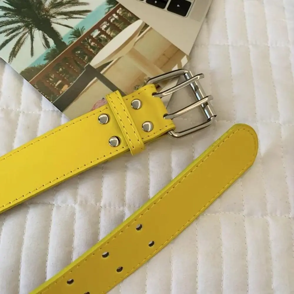ファッショナブルな多用途レディースベルト Y2k イエロー ワイドウエストベルト レザー ダブルブレスト ドレス ジーンズベルト ベスト装飾