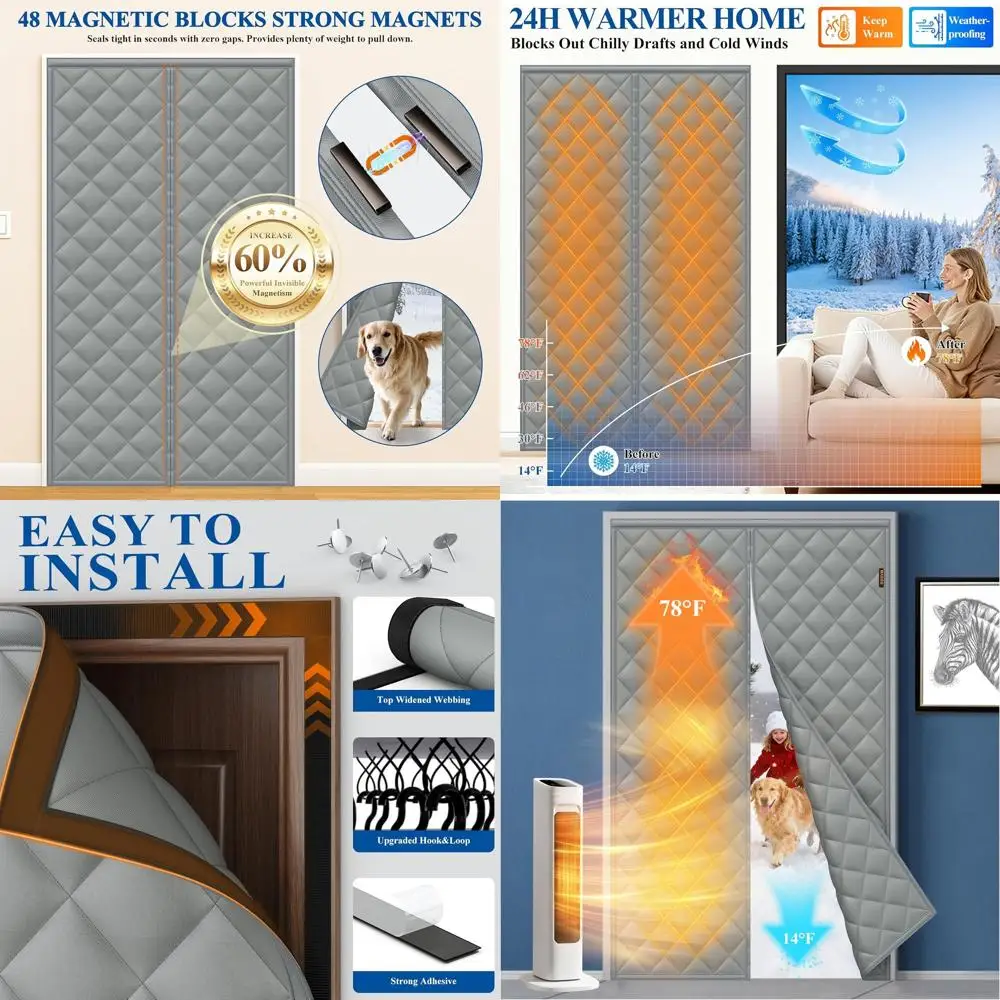 

Толстая дверная занавеска с хлопковым наполнителем и магнитной изоляцией, 38x82, серая, устойчивая к атмосферным воздействиям для очень широких входов