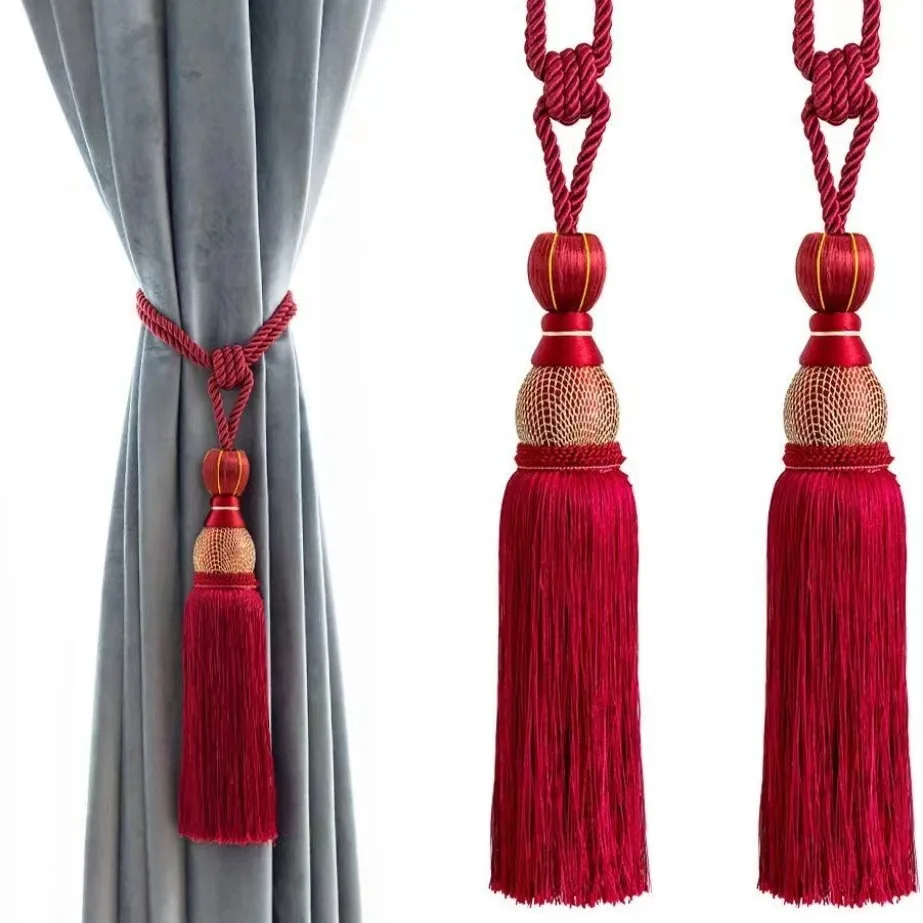 2PCS European Style Curtain Clip Holders Tieback Buckle Clips Curtain Straps Rayon Tassels Curtain Accessories Home Decor