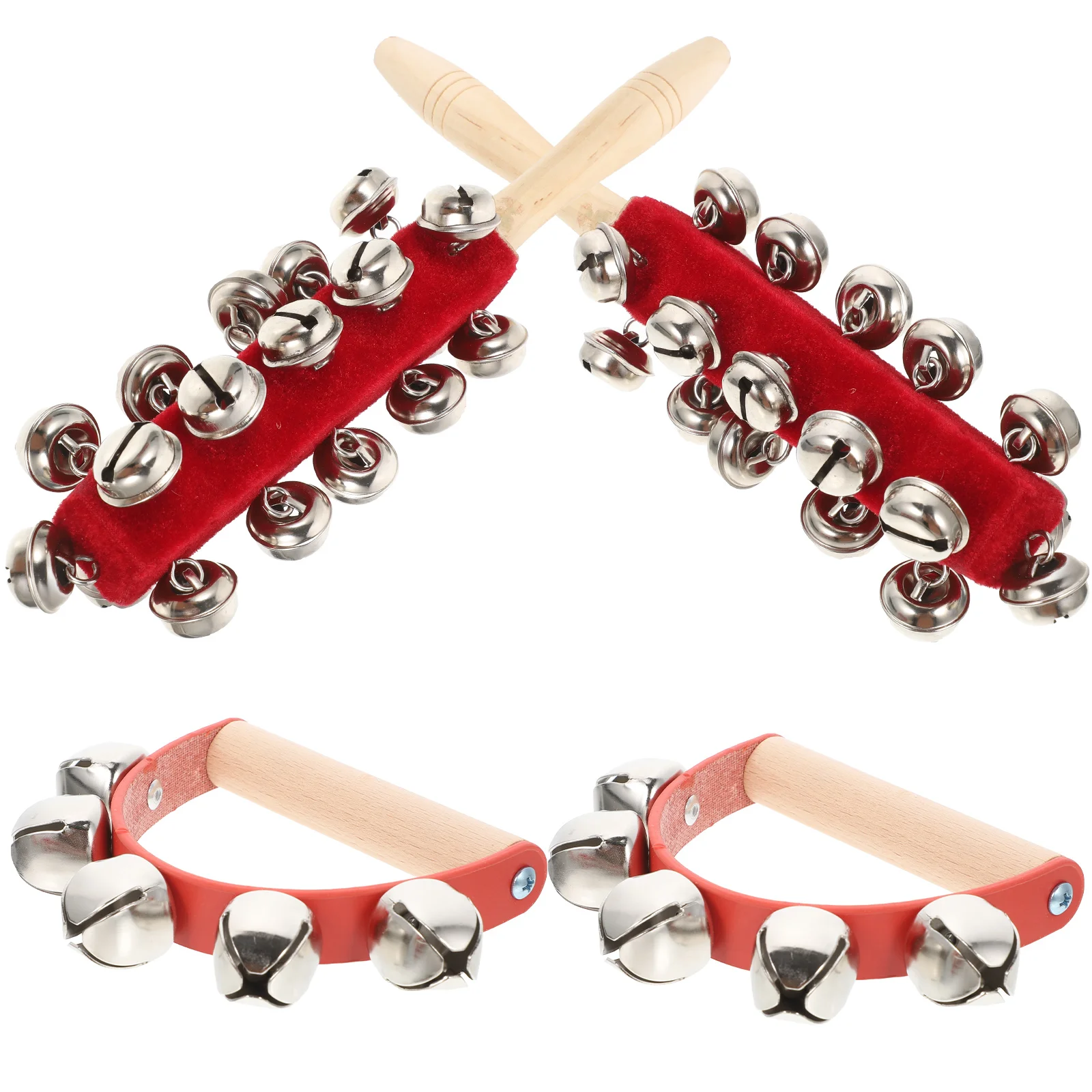 Conjunto de sinos de pano vermelho, 4 unidades, jingle para crianças, educação precoce, instrumentos musicais, presentes, brinquedos de madeira para bebês