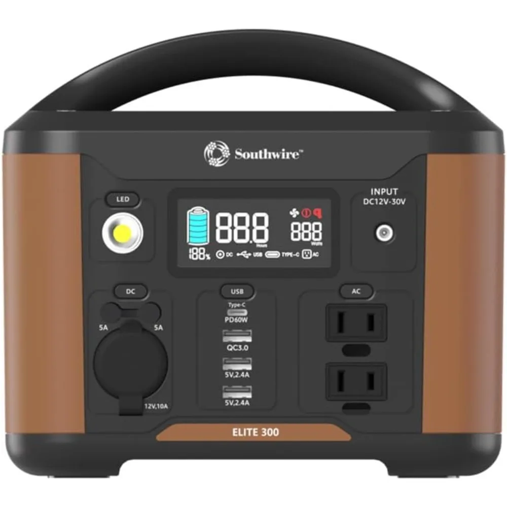 Elite 300 Series, 296Wh Backup Lithium Battery, 120V/300W Pure Sine Wave AC Outlet, Solar Generato