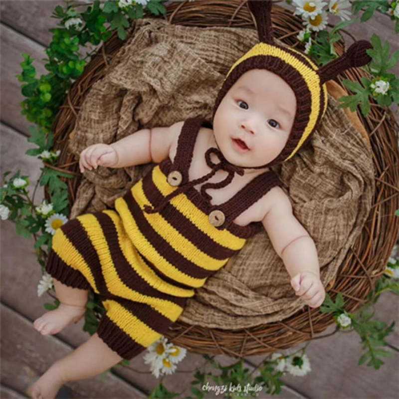 Hundred Days of Clothing Woolen Baby Bee Hat Baby One Year Old Photo Clothing Props newborn photography props  신생아사진