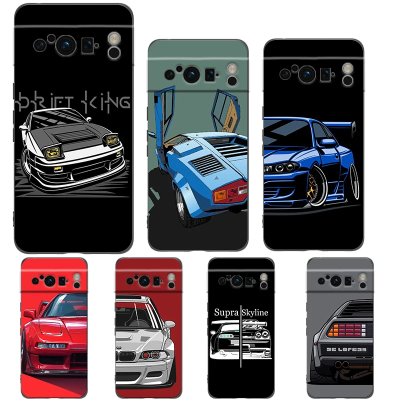 Japan JDM Sports Cars Comic Handyhülle für Google Pixel 9 8 7 6 Pro XL 8A 6A 7A 5G Soft Shockproof