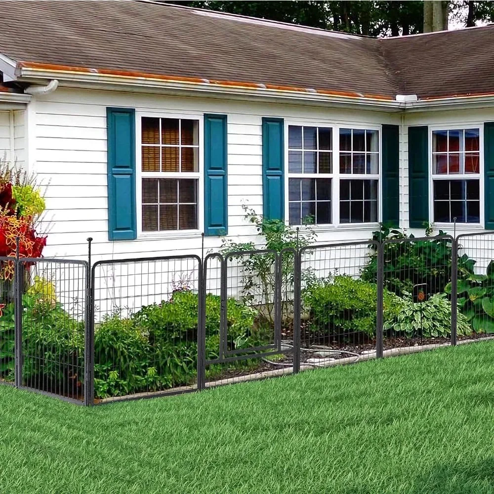 

A Garden Fence 16 Panels 36ft×40in Decorative Garden Metal Fence with 2 Gates Outdoor Landscape Animal Barrier Dog Pet Fencing