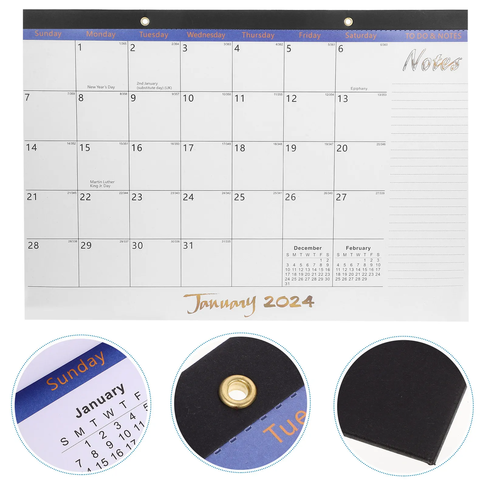 

Wall Hanging Calendar 2024-2025 English Monthly Calendar with Blank Memo Areas Simple Elegant Design for Home Office