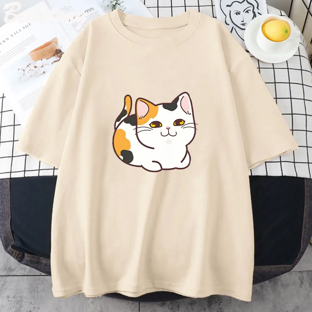 Kawaii Calico Cat Print Tshirt Women Aesthetic Cute Cartoon Graphic T Shirt Female Tee Tops Retro Black Tshirt Ladies Cloth 2023