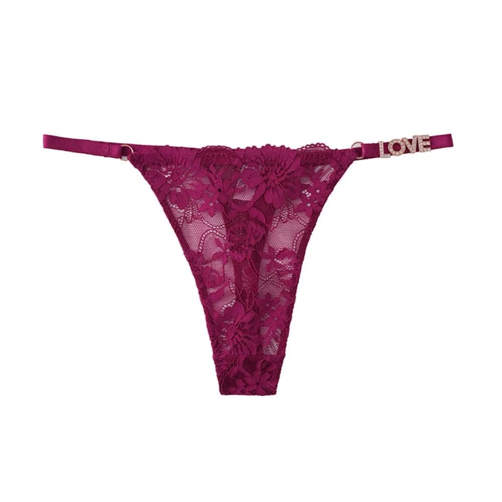 

Soft Rhinestone Letter Lace Panties Low Waist Seamless Women's Mesh Briefs Intimates Sexy Thin Belt Thong Girl