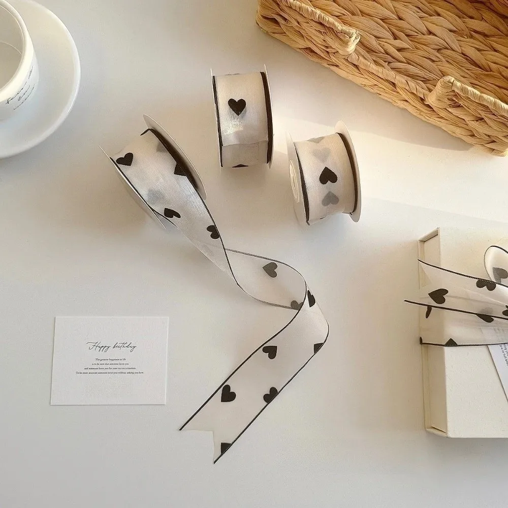 Retro Elegant 10 Yard Love Printed Ribbon Flocked Sewing Accessories DlY Ribbon Polyester Soft Silk Ribbon Packing Gifts