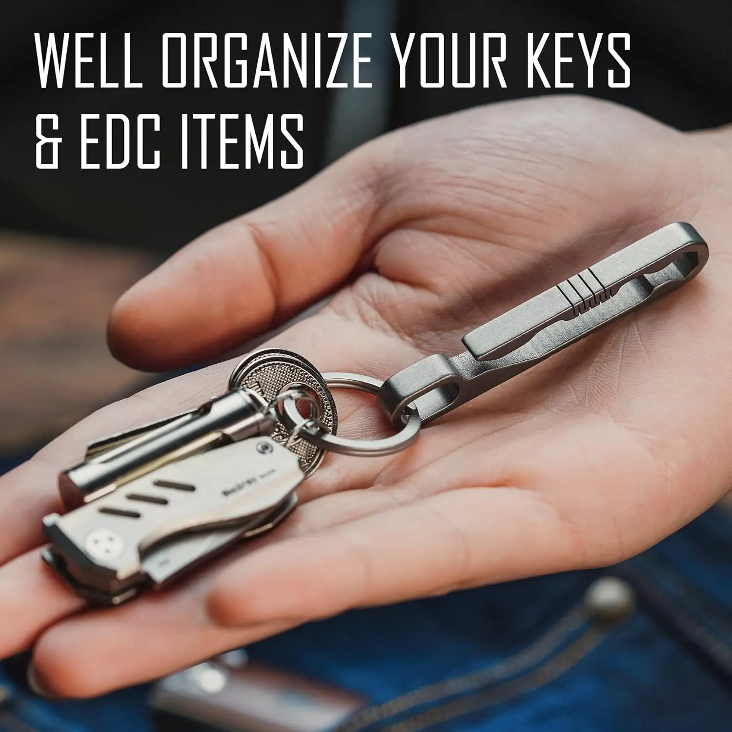 KeyUnity KM07 Titanium sleutelhanger zakclip met zeskantbitdriver