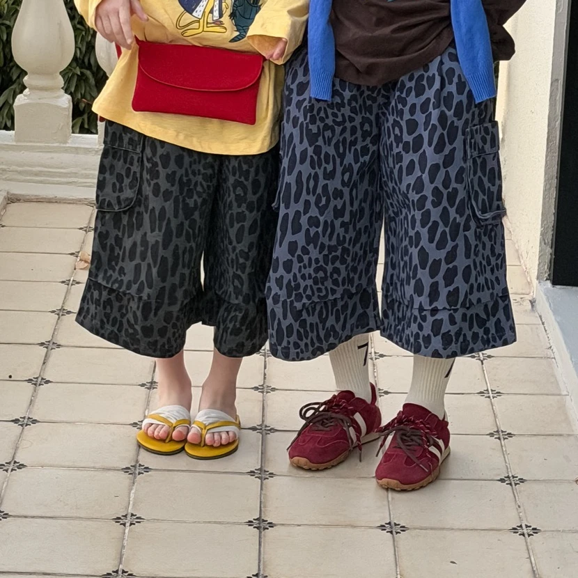 Pants 2026 Spring And Summer New Childrens Clothing Boys And Girls Loose All Kinds Of Leopard Print Casual Seven Minute Pants
