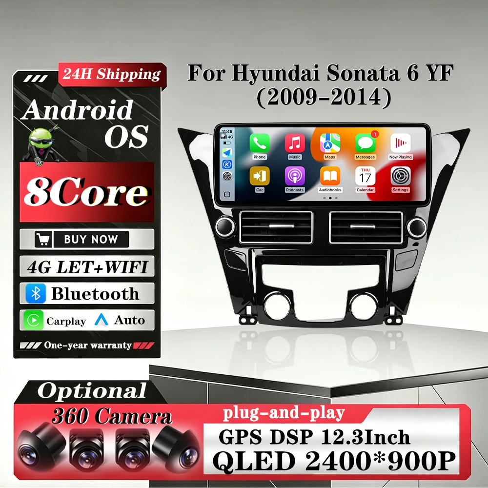 For Hyundai Sonata 6 YF 2009 2010 2011 2012 2013 2014 Android Auto Carplay Car Radio Multimedia Video Player WIFI+4G DSP Stereo