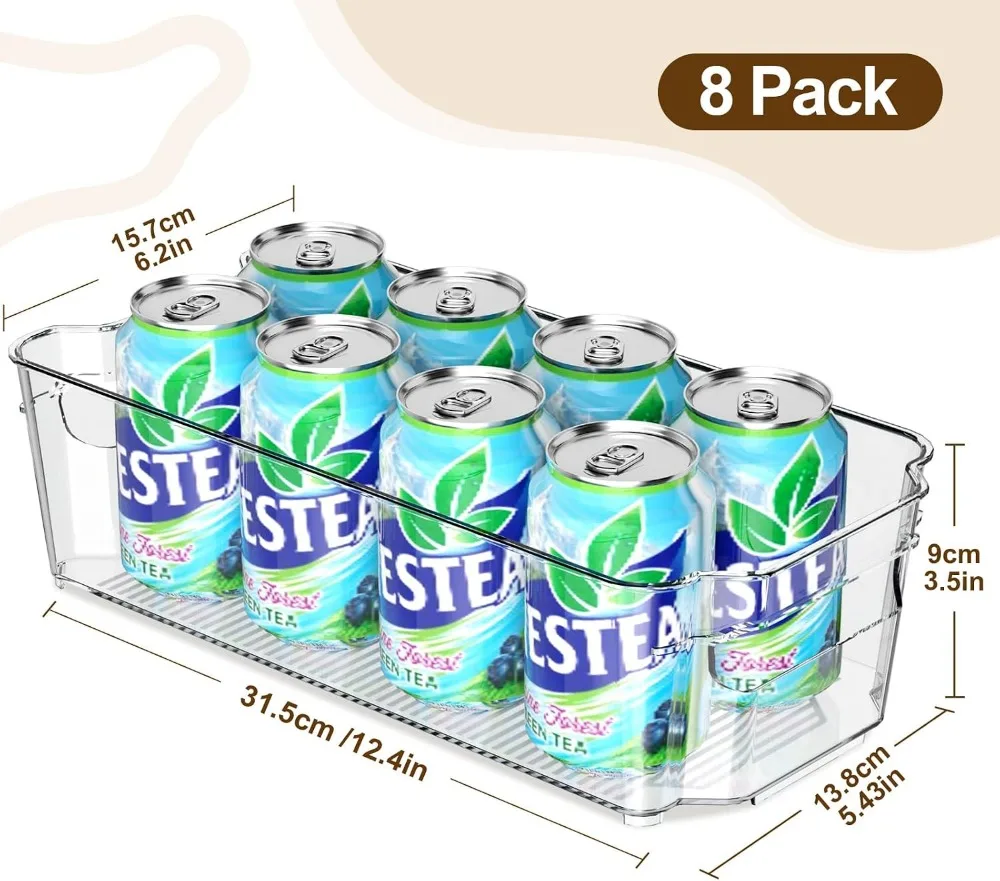 Clear Fridge Organizer Bins with Handles, 8 Pack, BPA-Free, 12.4 inch, Kitchen Storage