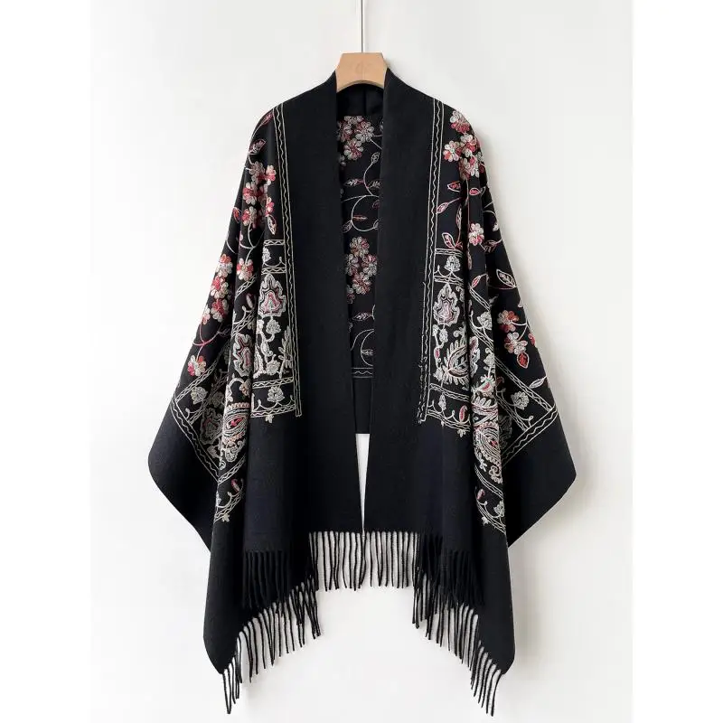 冬暖かいカシミヤスカーフ女性刺繍パシュミナブランケット厚いショールラップファッショナブルなネックウォーマーブファンダエシャルプ