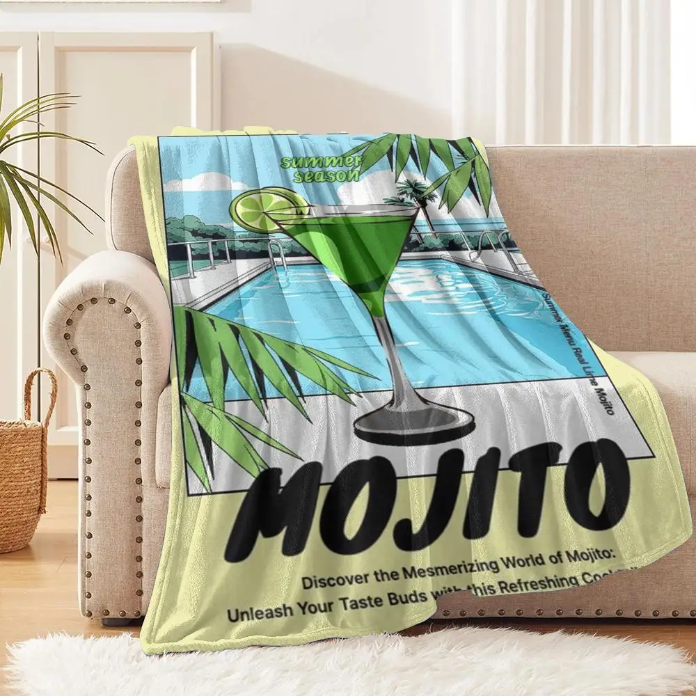 Cocktail Drink Mojito Throw Soft Flannel Throw Lightweight Summer Home Nap Blanket for Sofa Cozy Bed Travel