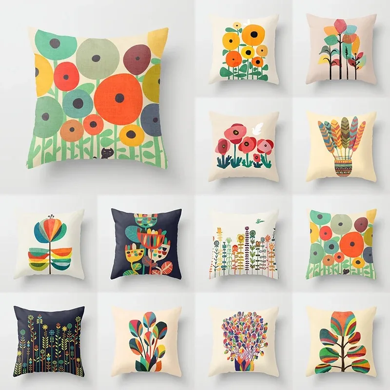 Cartoon Flower Feather Pattern Pillowcase Office Living Room Home Pillowcase Car Ornaments